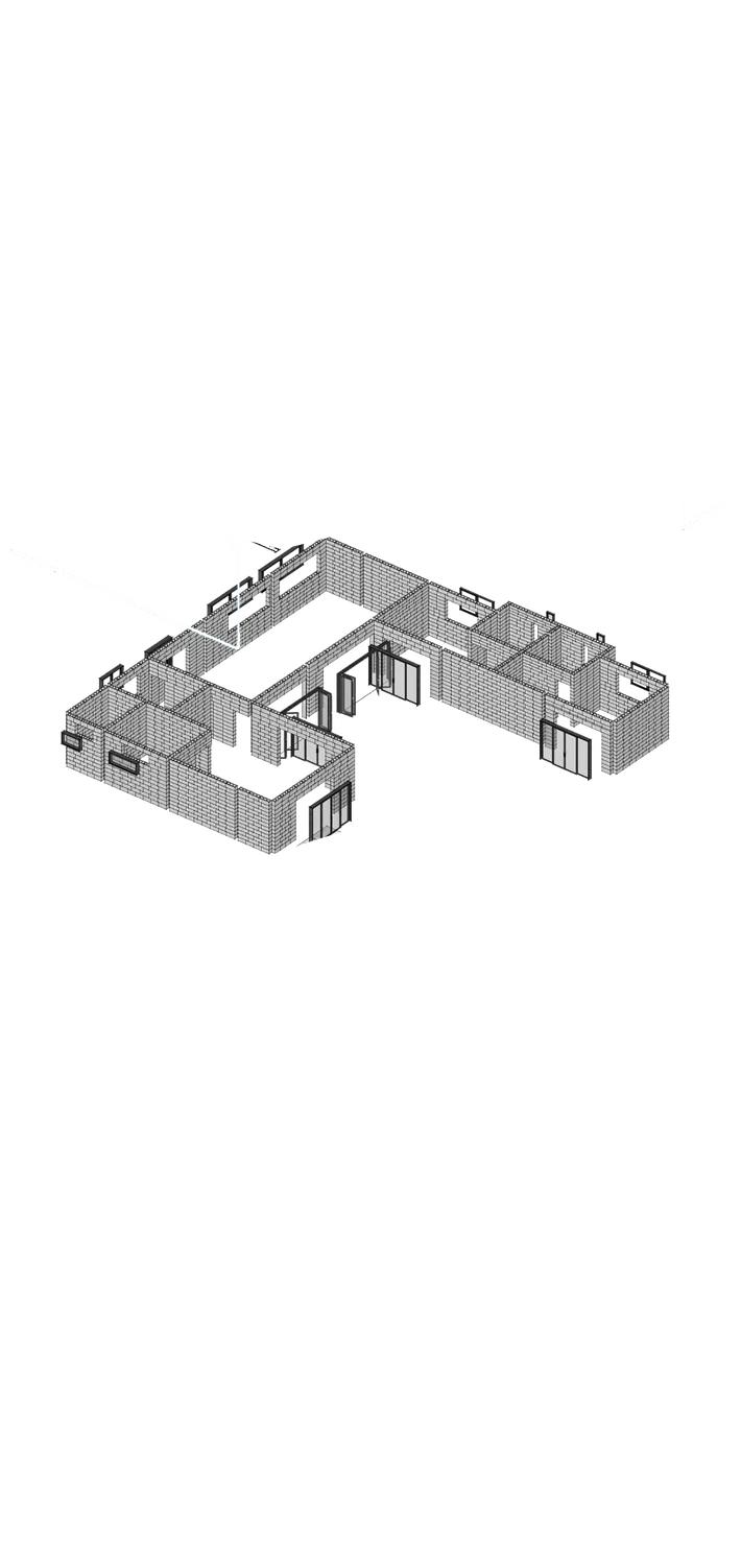 Concrete block walls with doors and window frames