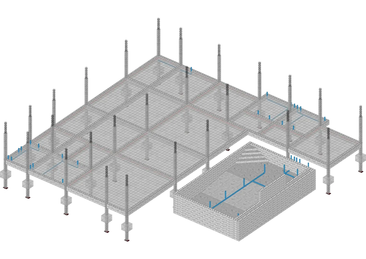 Foundation step 3: concrete plates and steel cage